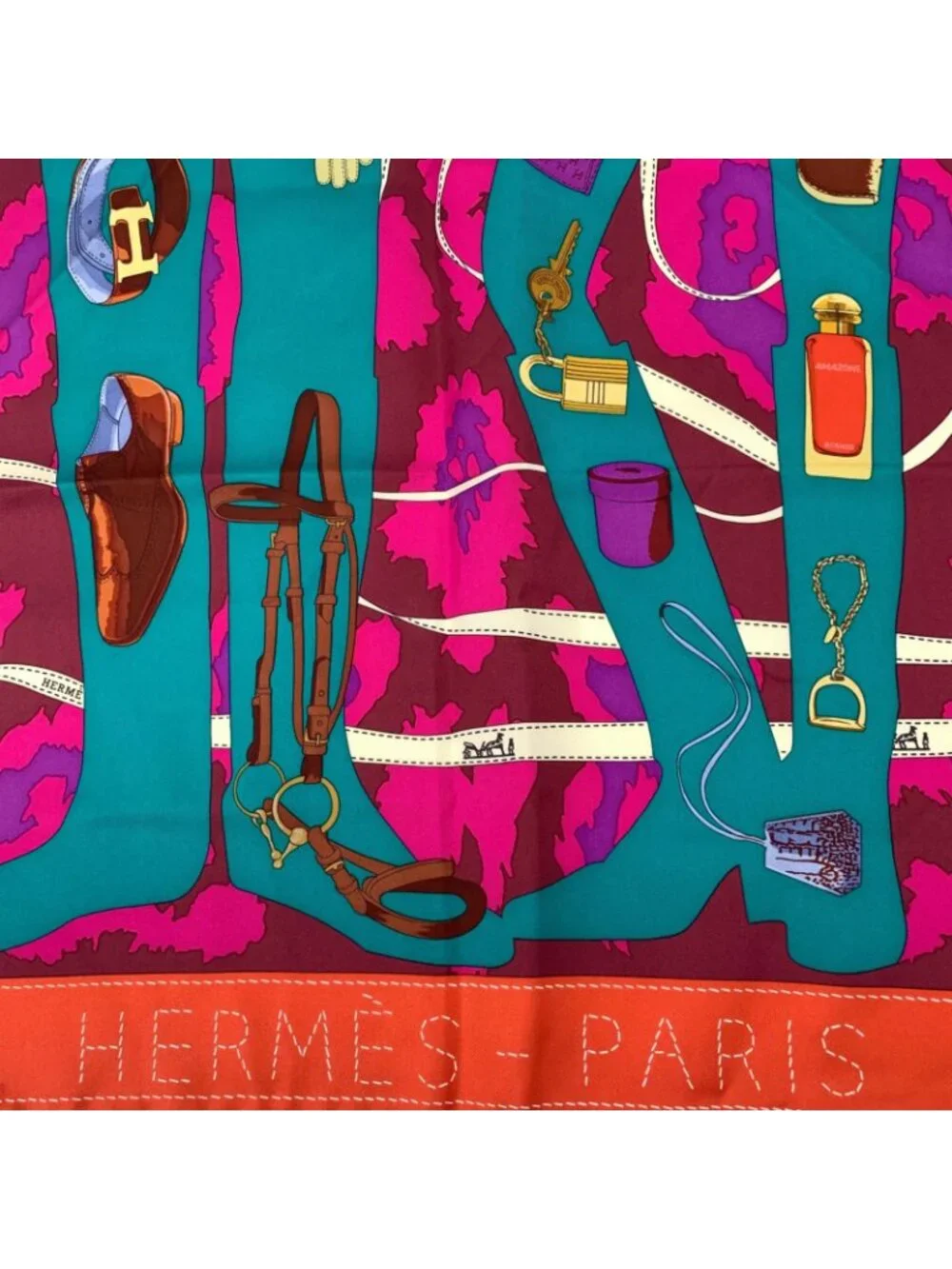 Hermes Carre 90 Monsieur Et Madame All Over Pattern Silk Scarf Multicolor - Picture 6 of 7
